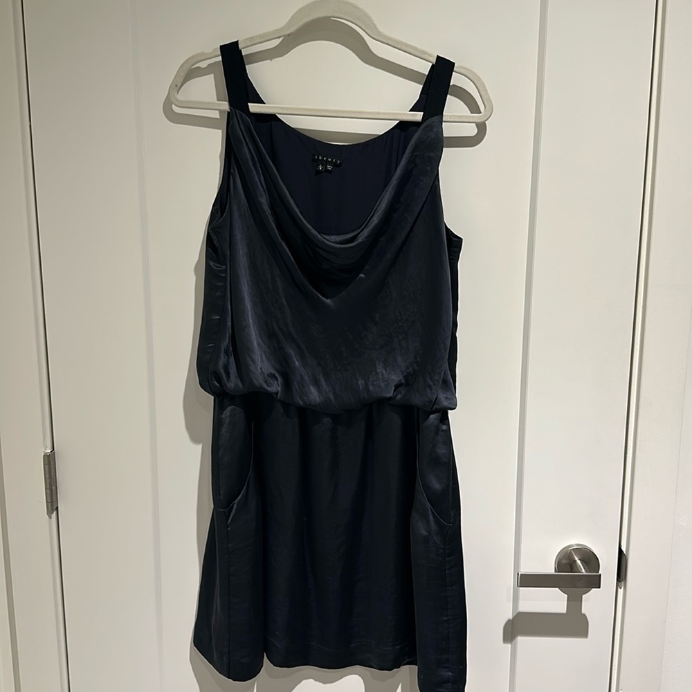 Theory Jalira Satin Cowl Neck Dress